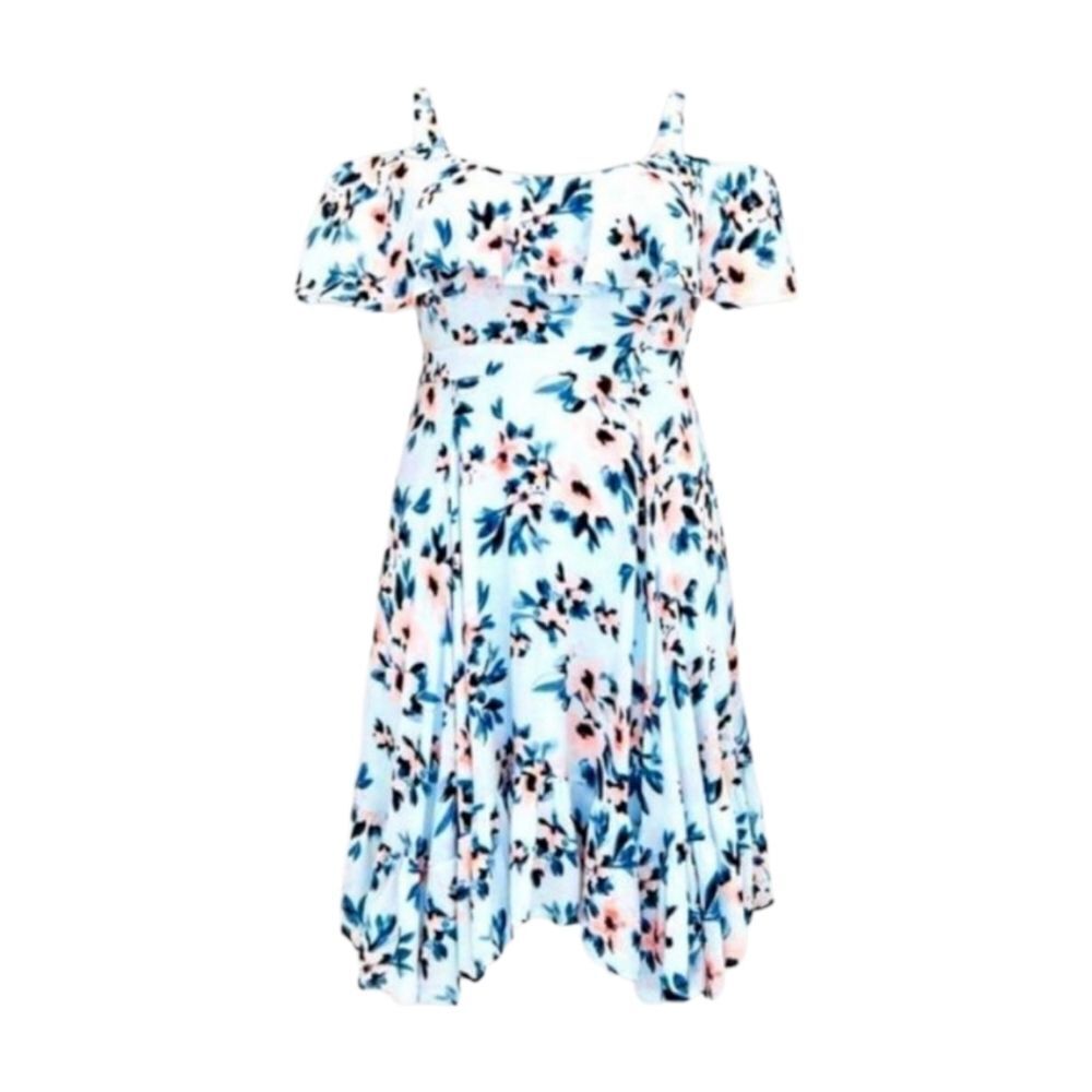 Torrid Baby Blue Floral Cold Shoulder Cut- out Mini  Skater dress.